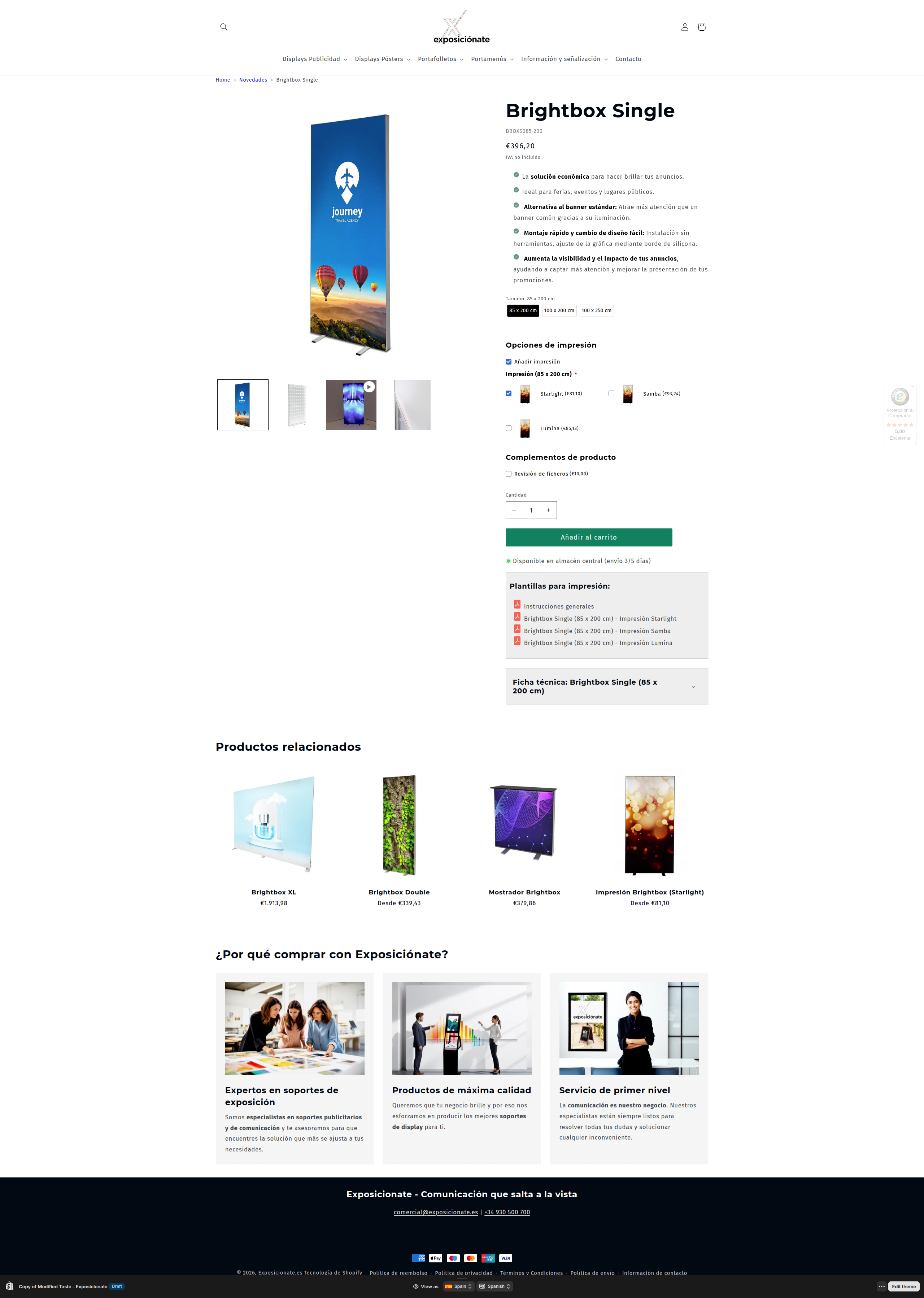 Product page on Exposicionate.es