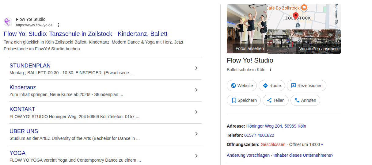 Google search results showing Flow Yo! business listing