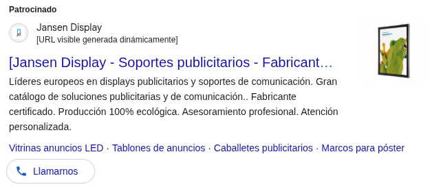 Second screenshot of Jansen Display search ads